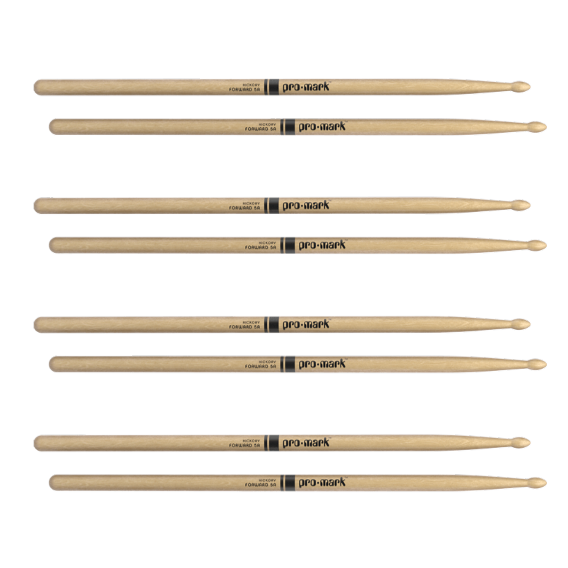 Promark Classic Forward 5A Lacquered Hickory Oval Wood Tip Drumstick 4 Pack