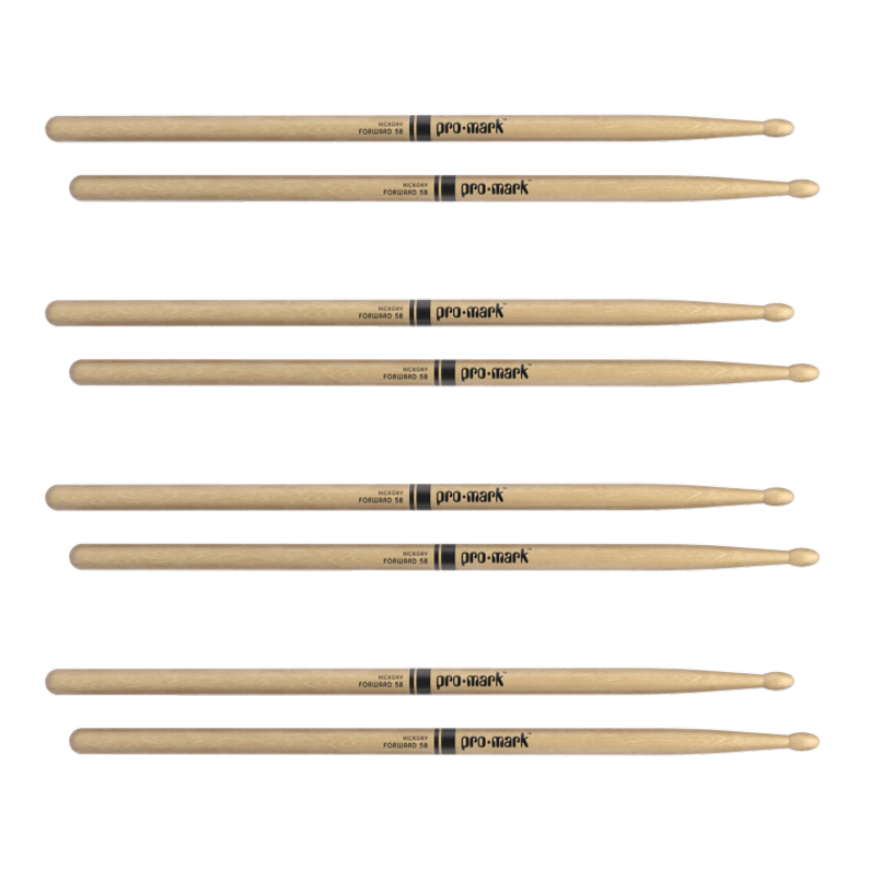 Promark Classic Forward 5B Lacquered Hickory Oval Wood Tip Drumstick 4 Pack