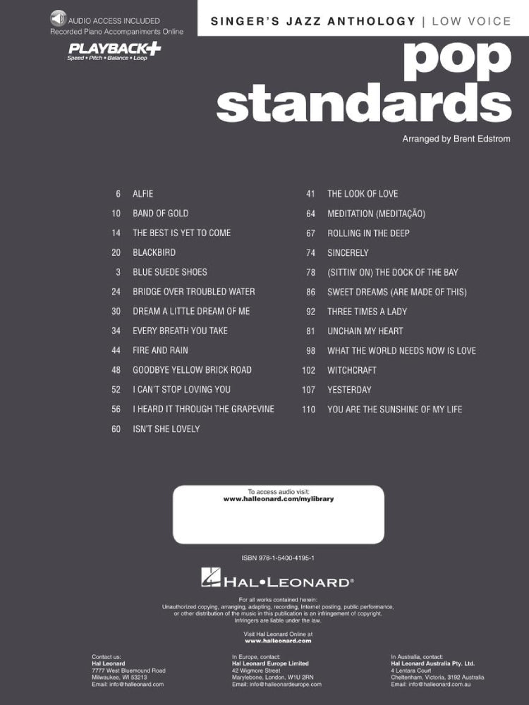 Pop Standards Singers Jazz Anthology Low Voice BK/OLA