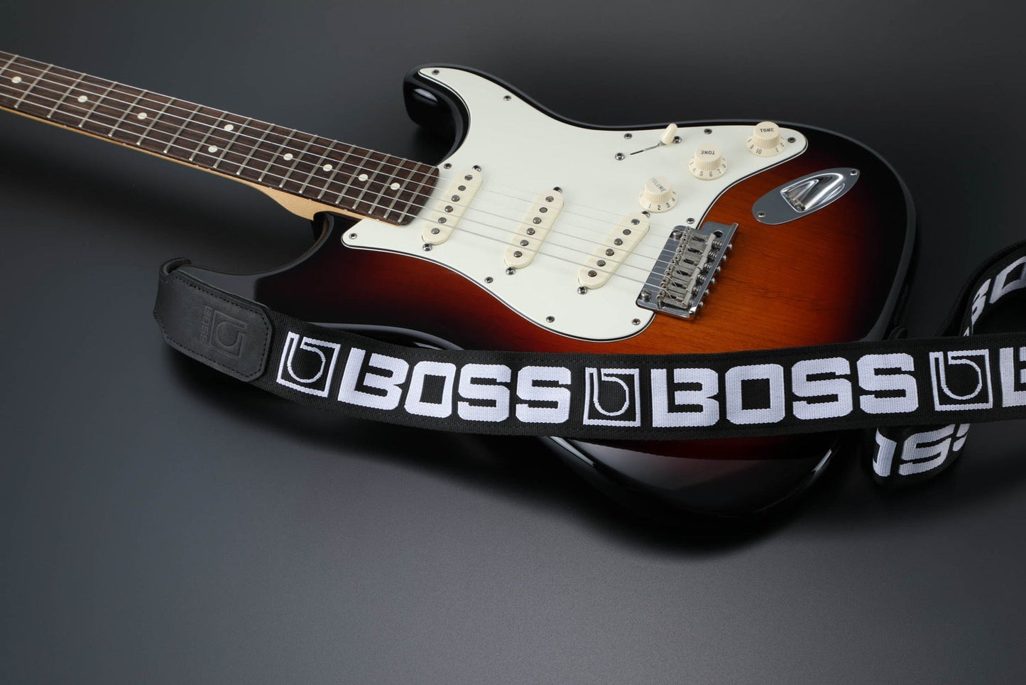 BOSS Monogram Guitar Strap in Black & White Logo