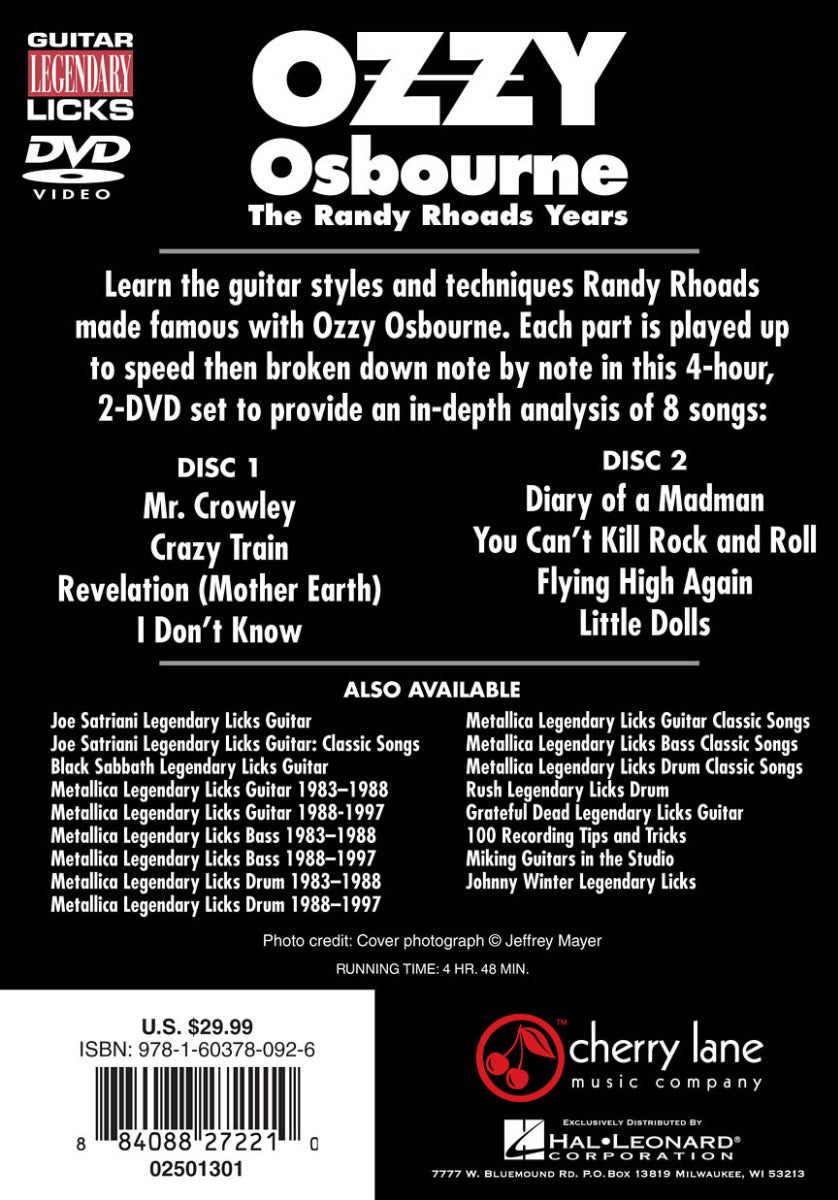 Ozzy Osbourne Randy Rhoades Years Easy Guitar