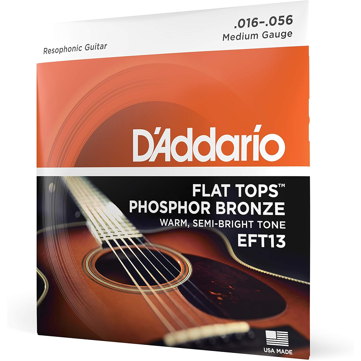 D'Addario Flat Tops Phosphor Bronze Regular Medium Resophonic Acoustic Guitar Strings 16-56 Gauge