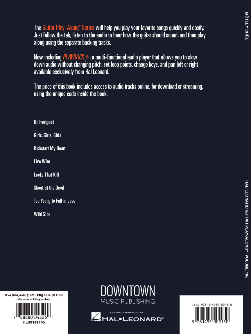 Motley Crüe Guitar Play Along Volume 188 Tab