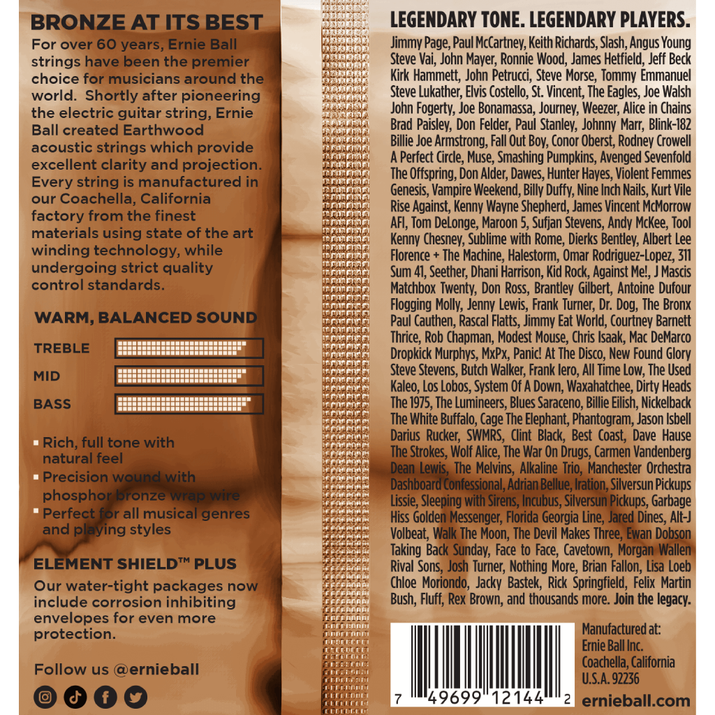 Ernie Ball Earthwood Phosphor Bronze Medium Acoustic Guitar Strings 13-56 Gauge
