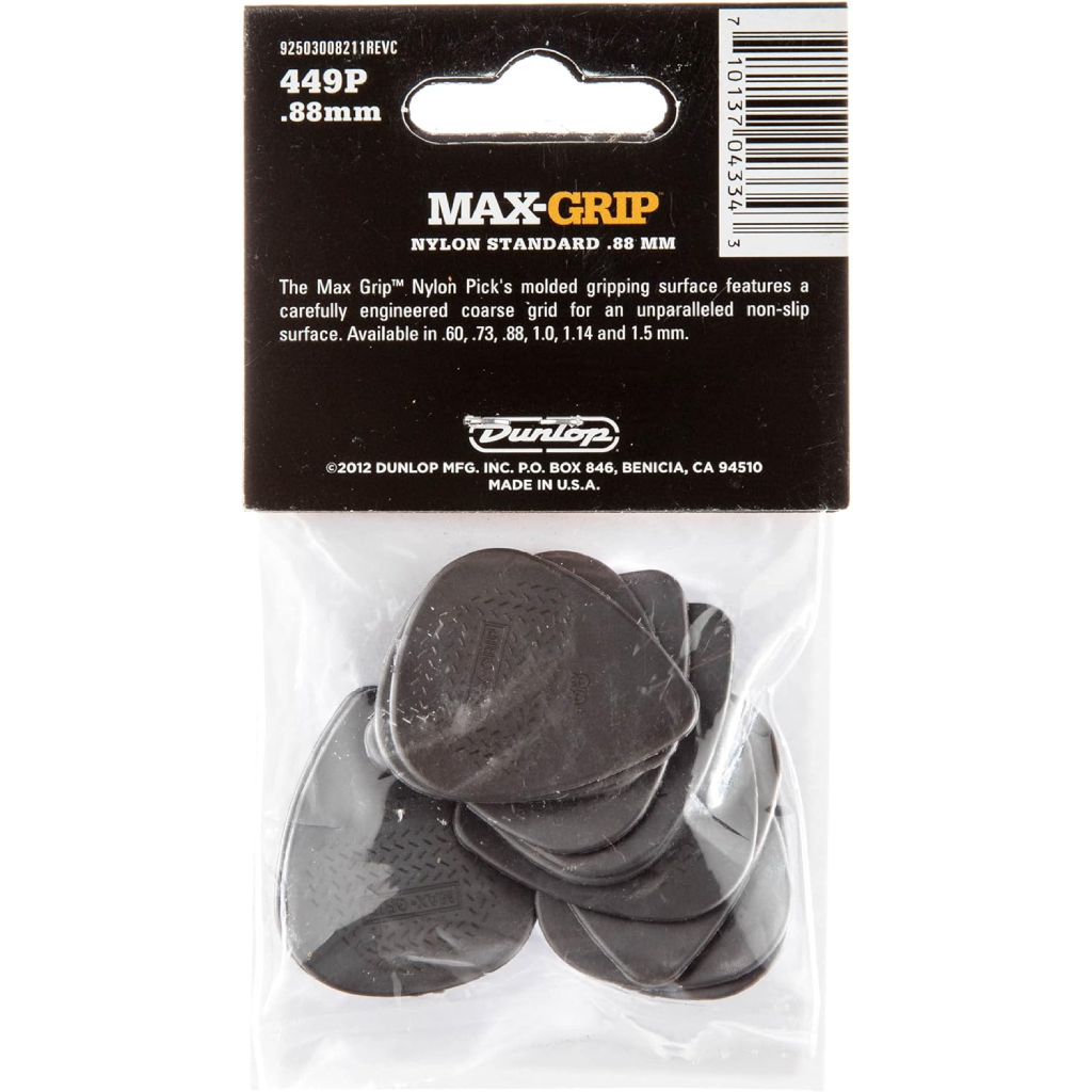 Jim Dunlop Nylon Max Grip Standard Guitar Pick .88mm 12 Pack in Grey