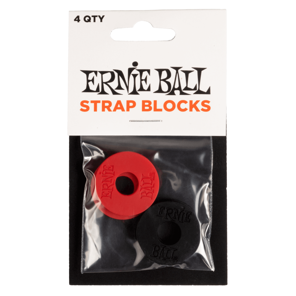 Ernie Ball Strap Blocks 4-Pack in Black and Red
