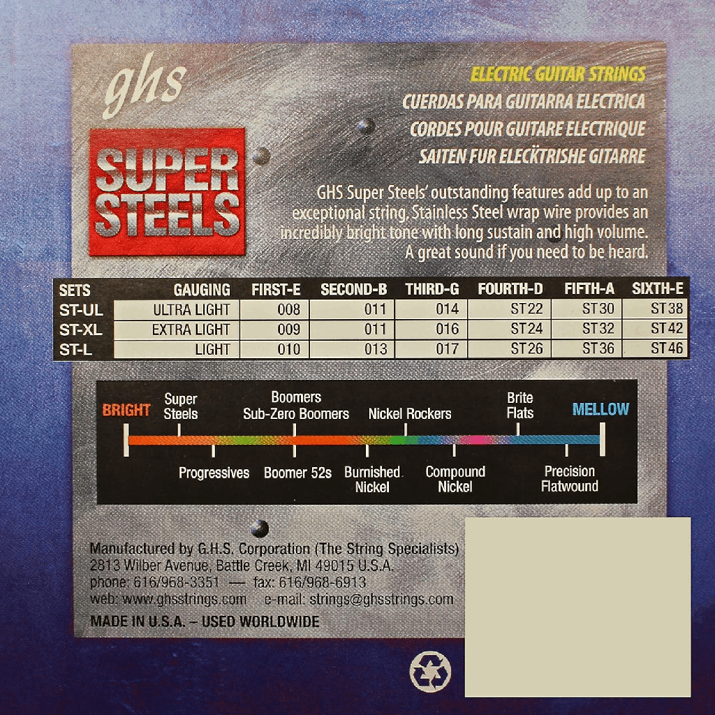 GHS STUL Super Steels Ultra Light Electric Guitar Strings 8-38 Gauge
