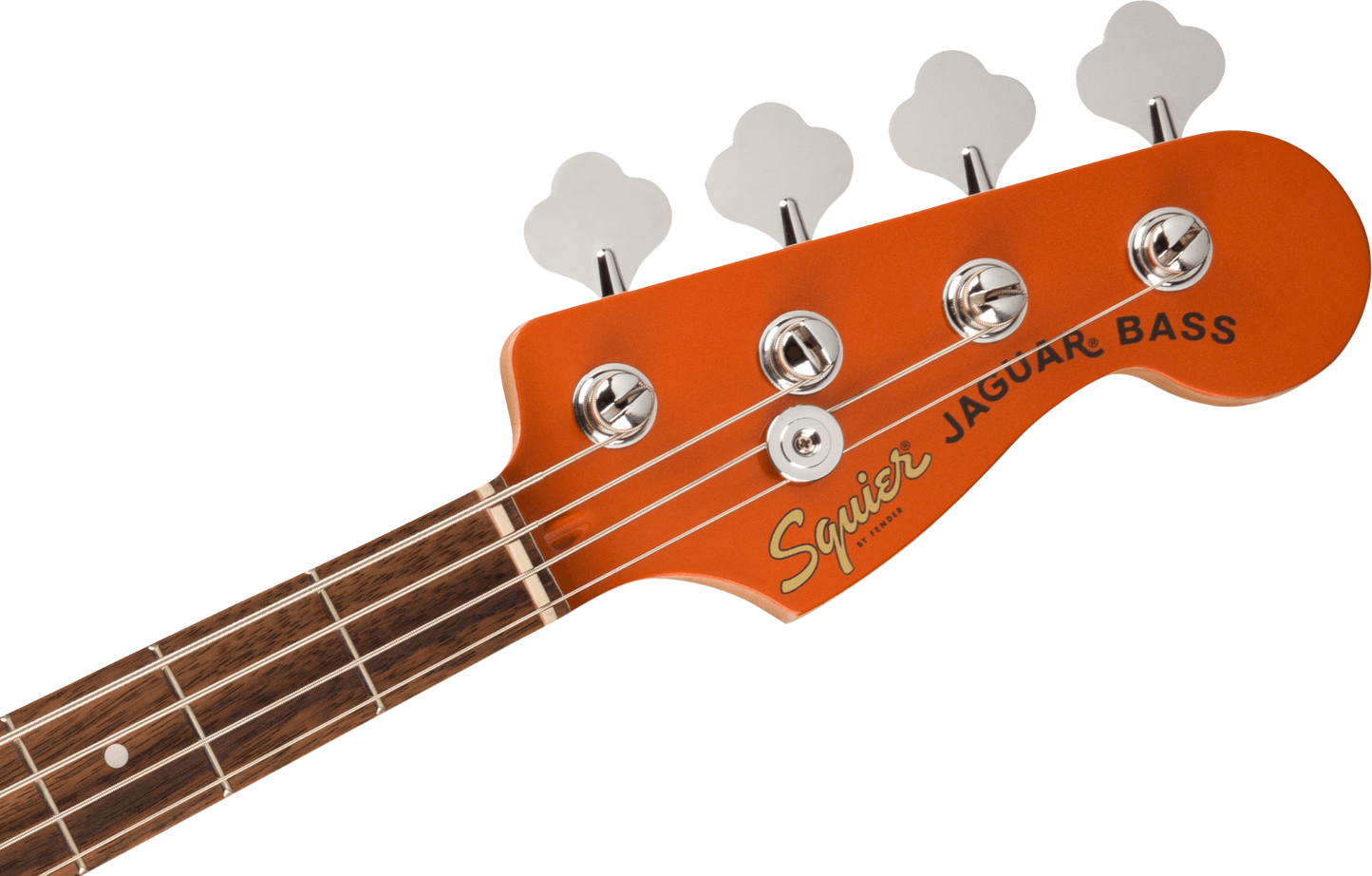 Squier FSR Affinity Series Jaguar Bass H, Laurel Fingerboard, Black Pickguard, Matching Headstock in Metallic Orange