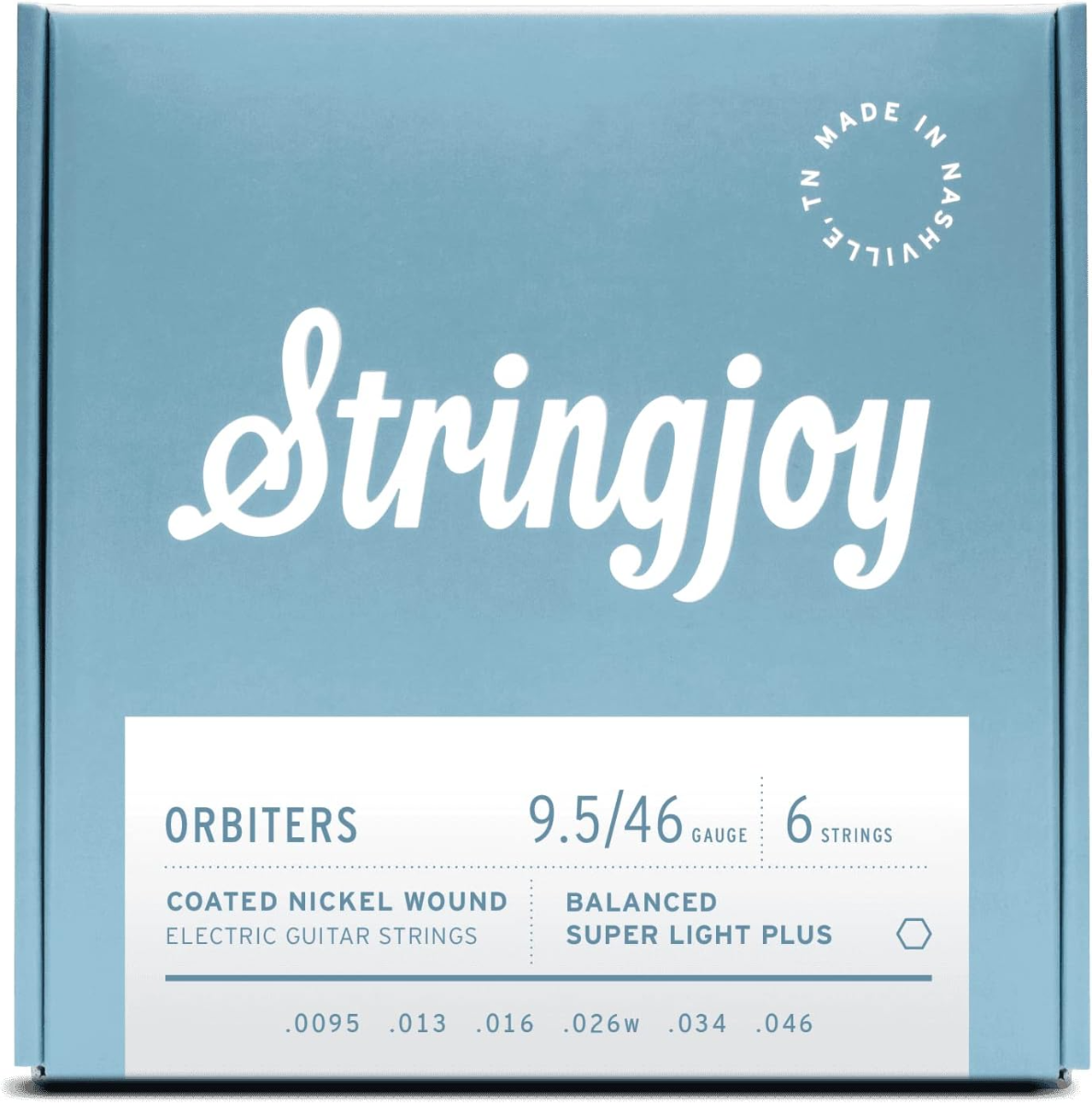 Stringjoy Coated Nickel Electric Guitar Strings Balanced Super Light Plus Orbiters 9.5-46 Gauge