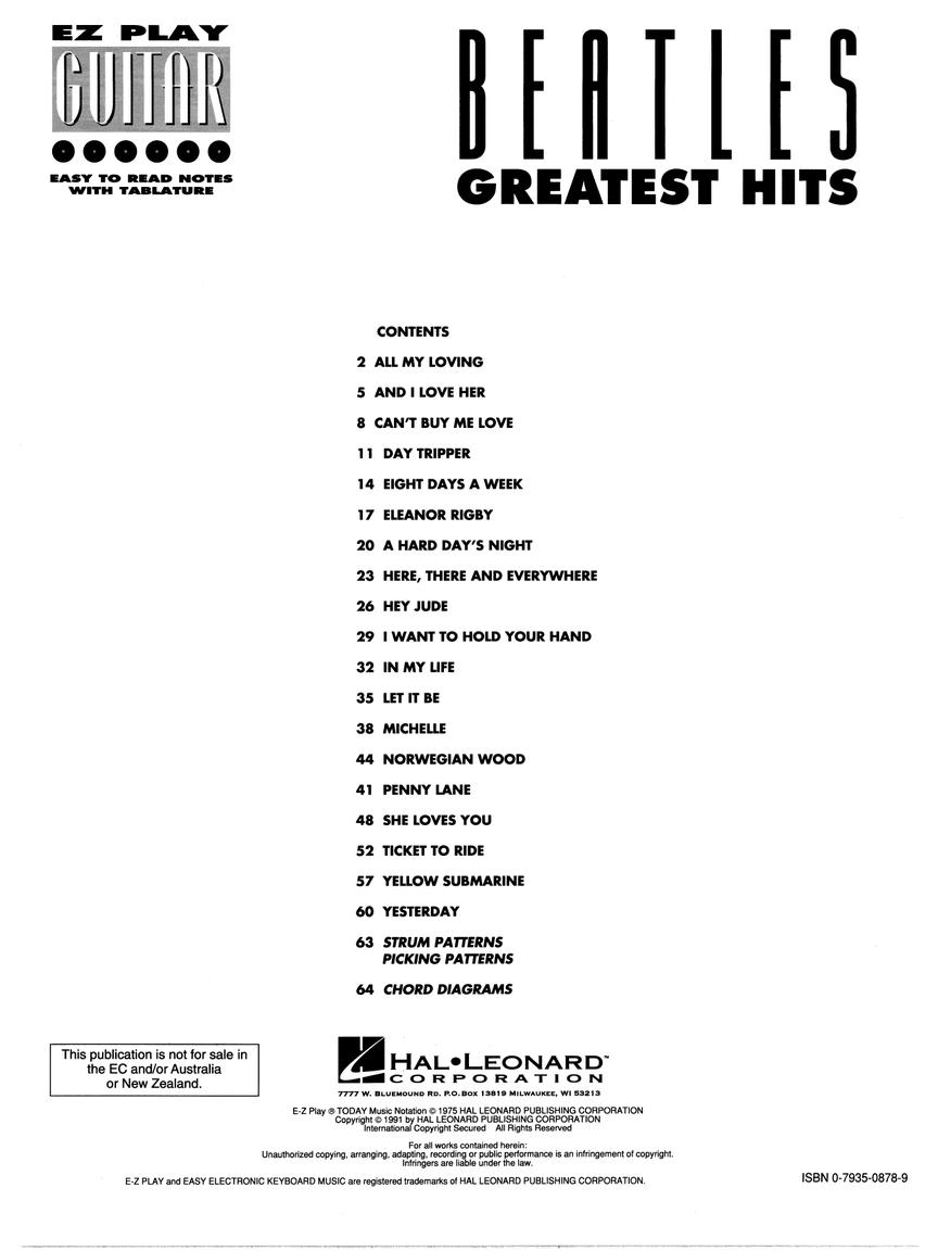 The Beatles Greatest Hits EZ Play Guitar Tab