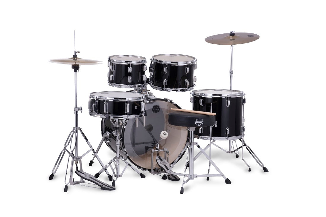 Mapex Comet 5-Piece Kit (20" Bass Drum) w/ Hardware and Cymbals in Dark Black