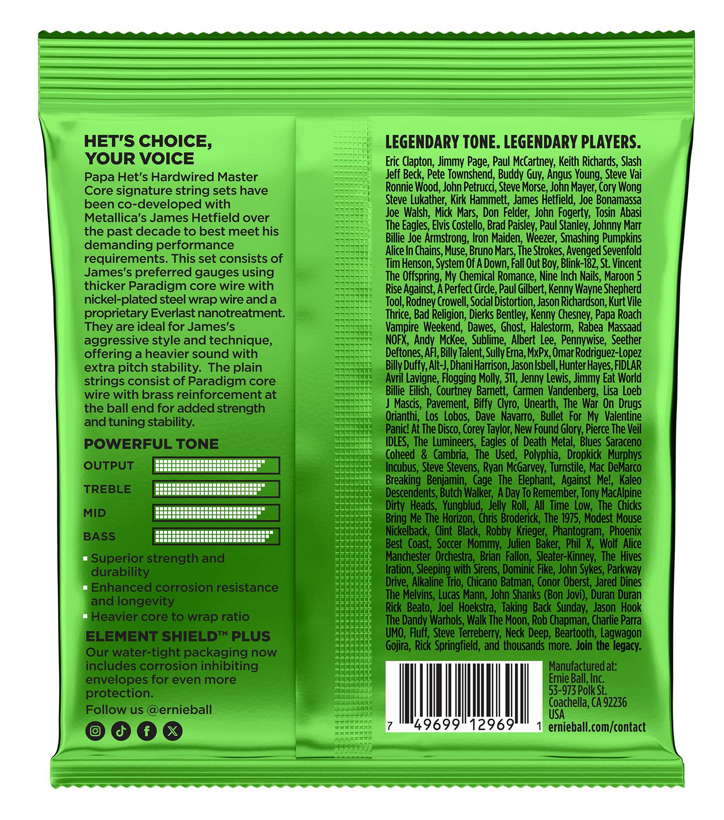 Ernie Ball Papa Het’s (James Hetfield) Hardwired Master Core Signature Strings 11-50 Gauge