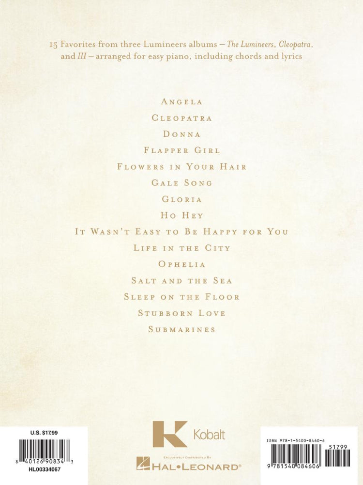 The Lumineers Easy Piano Collection