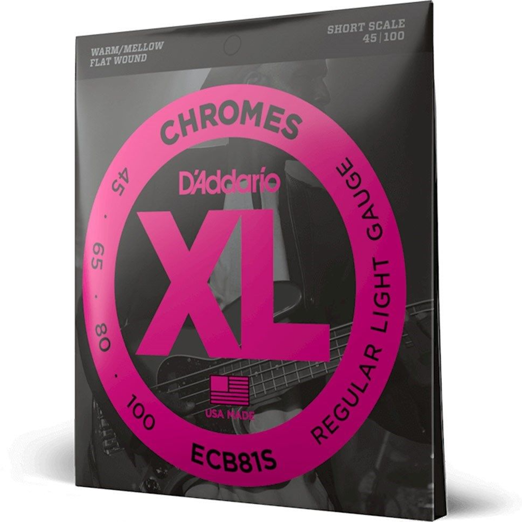 D'Addario ECB81S Short Scale Flatwound Bass Strings Light 45-100 Gauge
