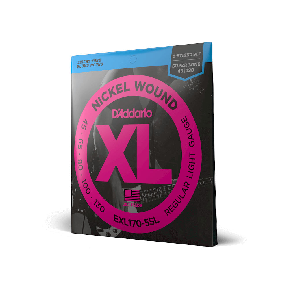 D'Addario EXL170-5SL Regular Light Super Long Scale 5-String Bass Strings 45-130 Gauge