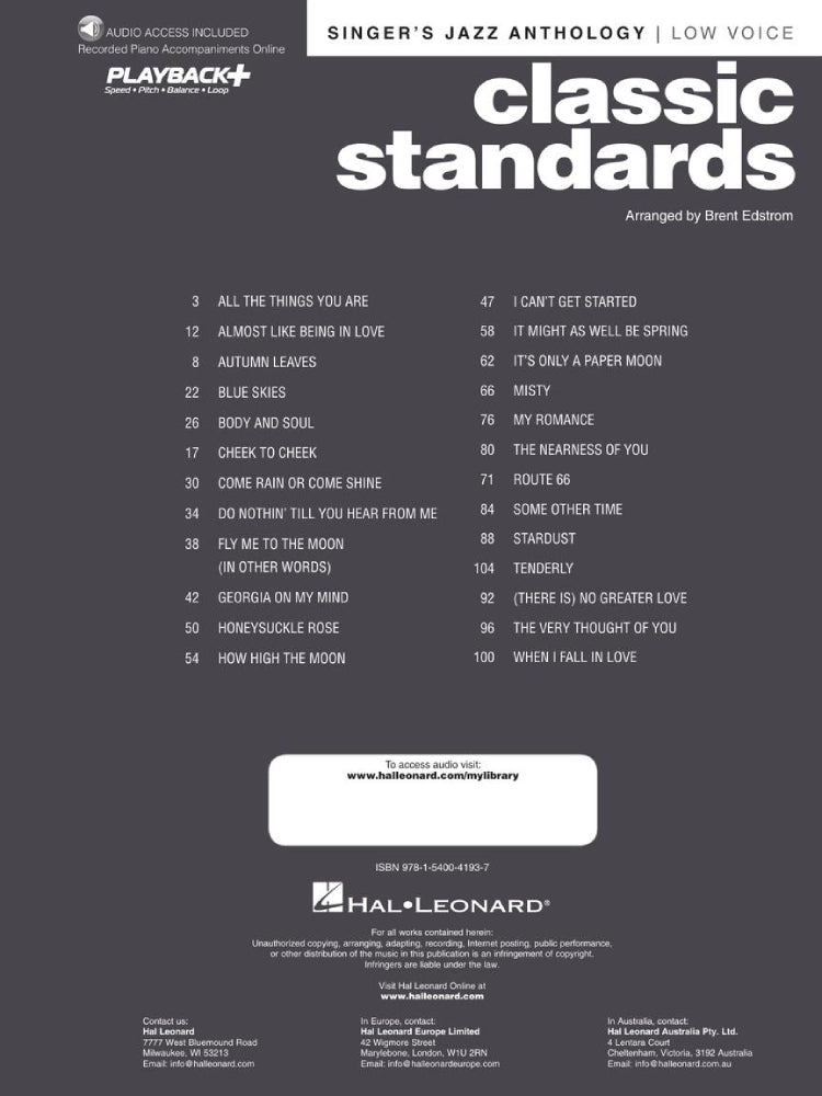 Classic Standards Singers Jazz Anthology Low Voice BK/OLA
