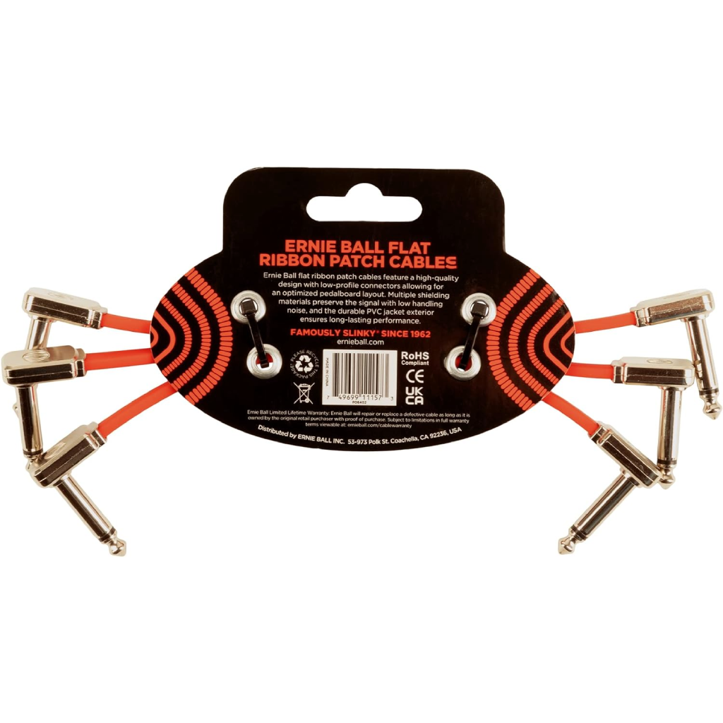 Ernie Ball 6” Flat Ribbon Patch Cable 3 Pack in Red