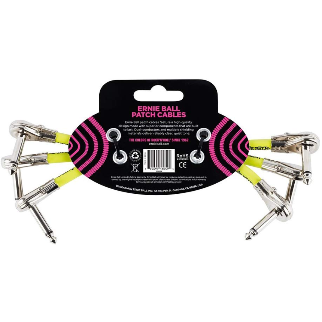 Ernie Ball 6" CLASSIC PATCH CABLE FLAT ANGLE to FLAT ANGLE 3 PACK in BLACK