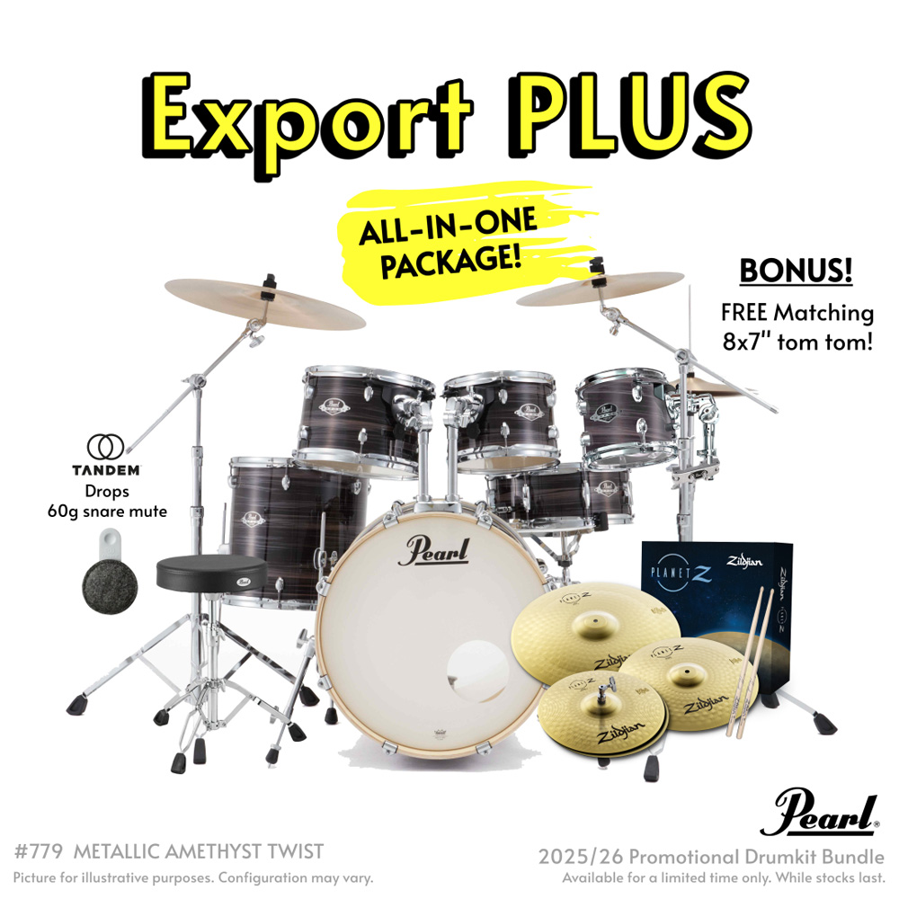 Pearl Export Plus 5-Piece Fusion Kit Drum Kit with Cymbal Pack in Metallic Amethyst Twist