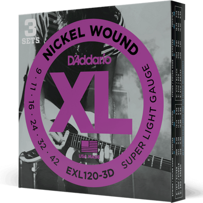 D'Addario EXL120 3D Nickel Wound 3 Sets Electric Guitar Strings Super Light 9-42 Gauge