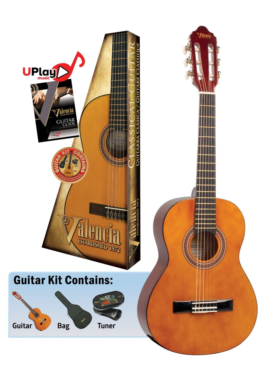 Valencia V102K 1/2 Size Classical Acoustic Guitar Package in Natural