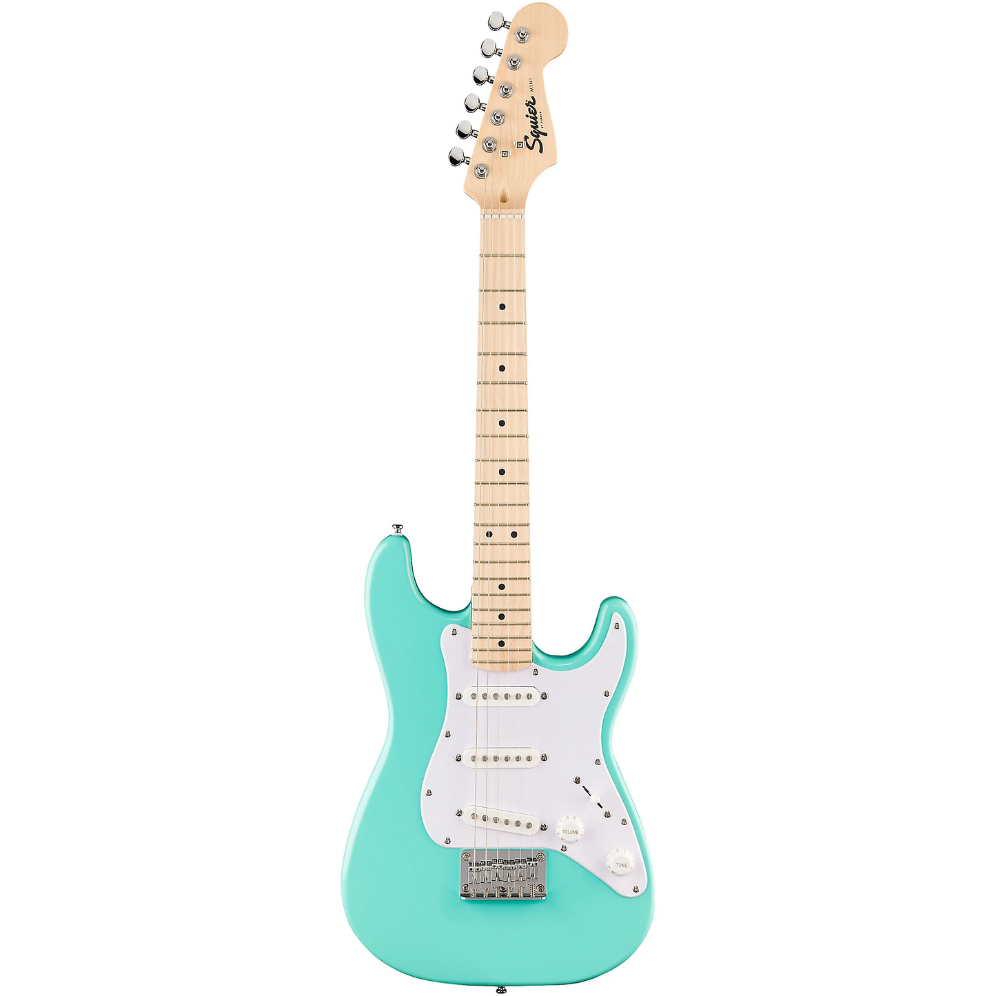 Squier Mini Stratocaster Electric Guitar, Maple Fingerboard in Sea Foam Green