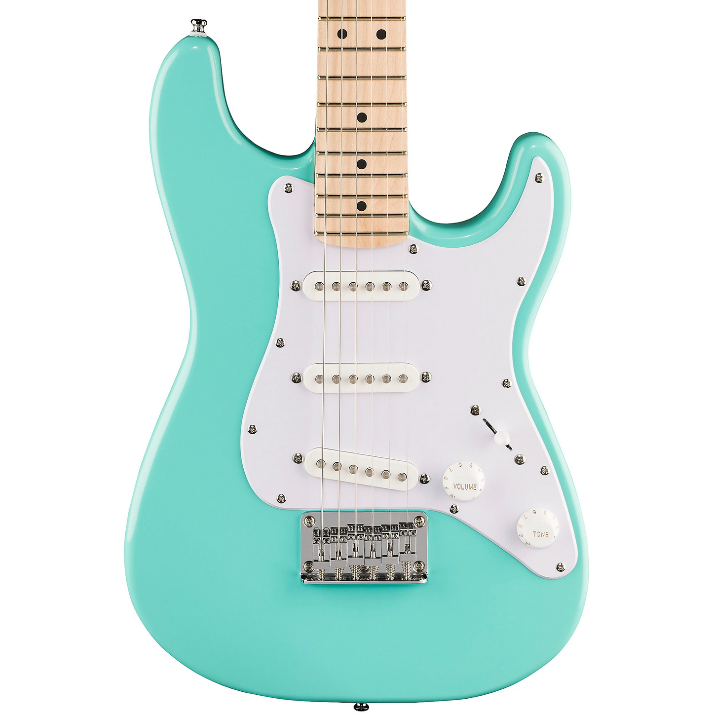 Squier Mini Stratocaster Electric Guitar, Maple Fingerboard in Sea Foam Green