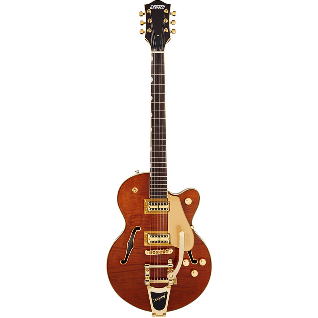 Gretsch Electromatic™ LTD Flame Okoume Broadkaster Jr. Single Cut with Bigsby in Roundup Orange