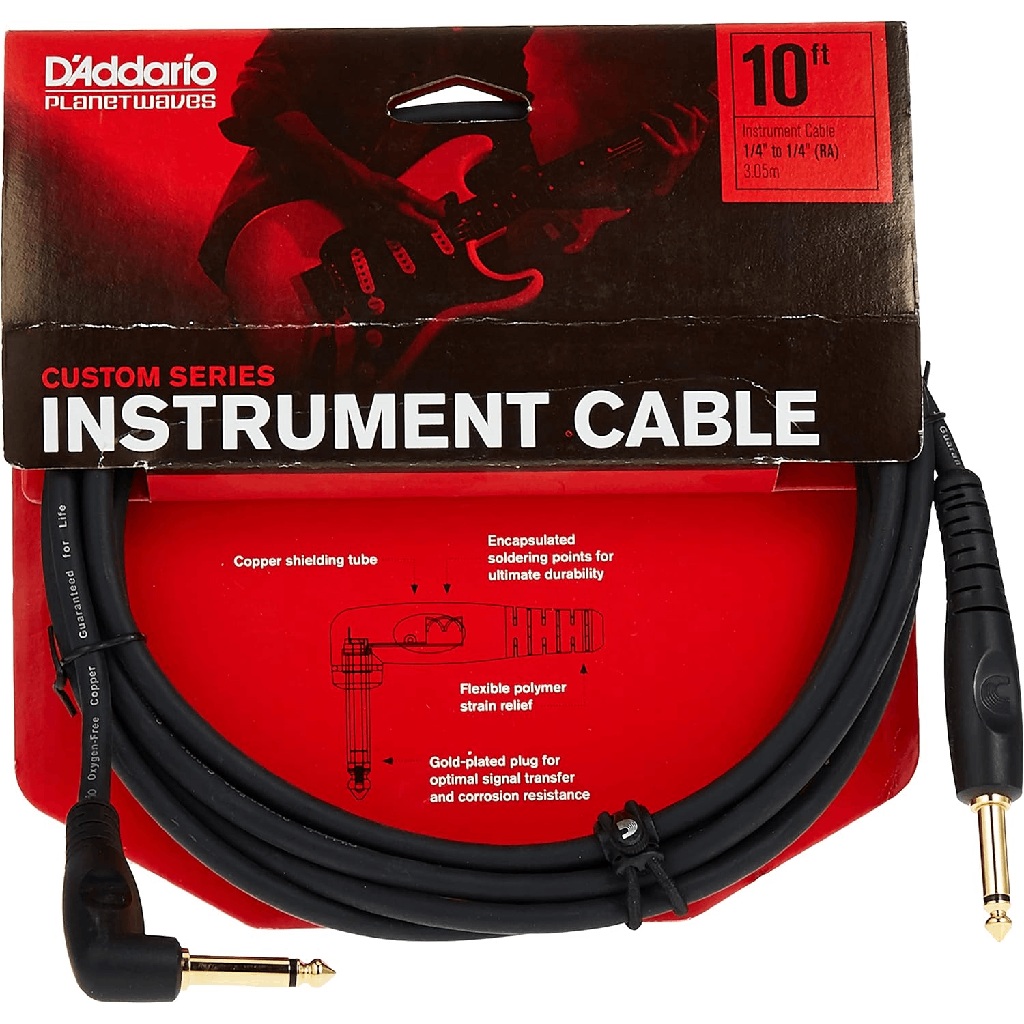 D'Addario Planet Waves 10' Custom Series Straight Right Angle Instrument Cable