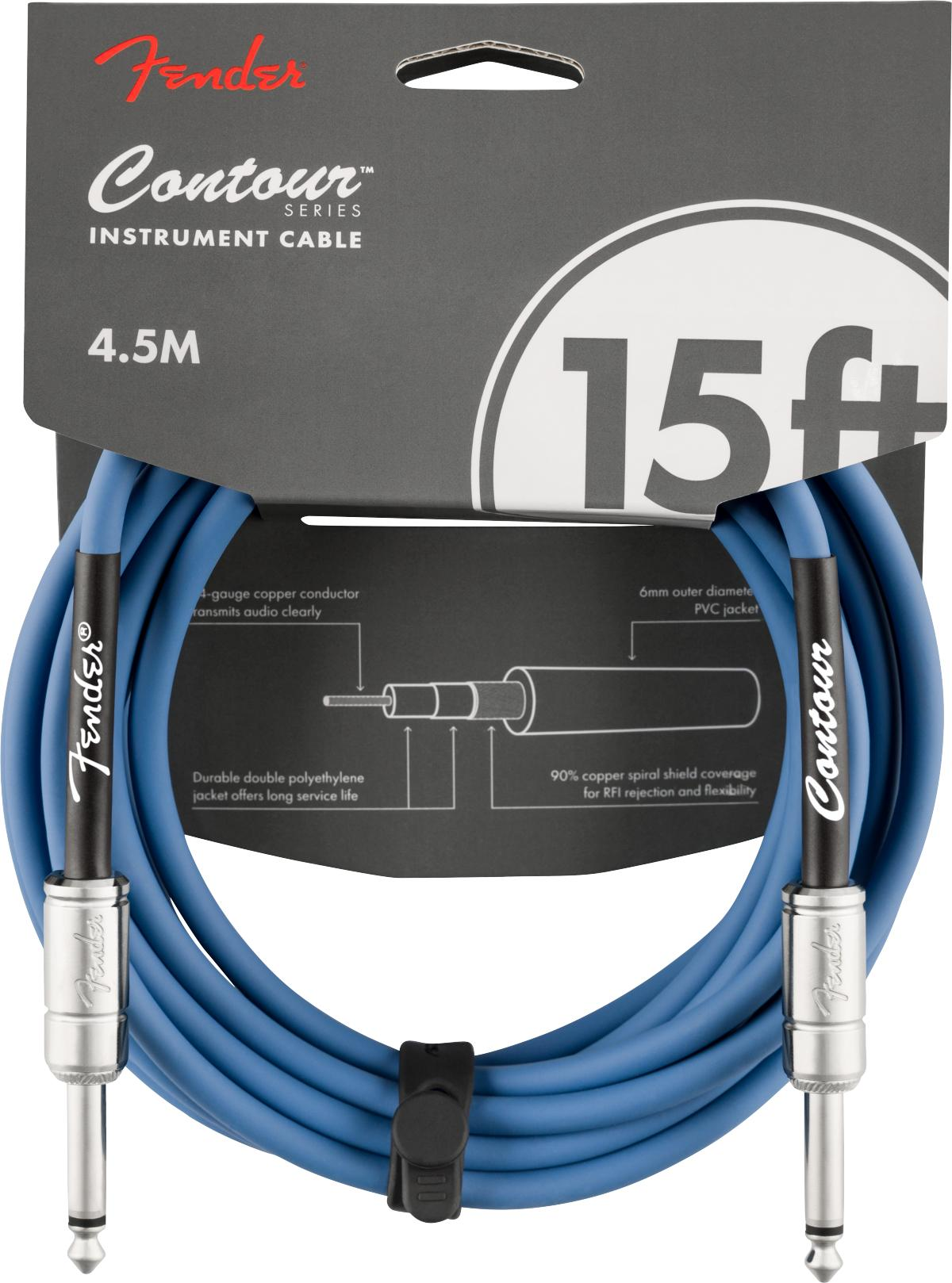 Fender Straight to Straight Instrument Contour 15' Cable in Lake Placid Blue
