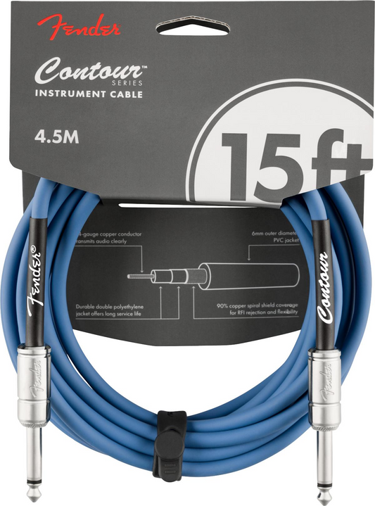 Fender Straight to Straight Instrument Contour 15' Cable in Lake Placid Blue