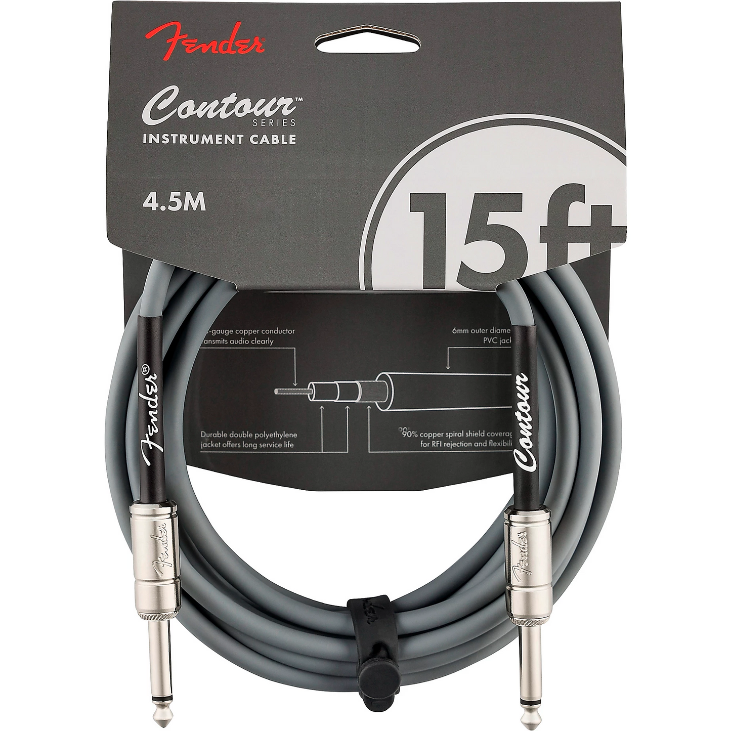 Fender Straight to Straight Instrument Contour 15' Cable in Inca Silver