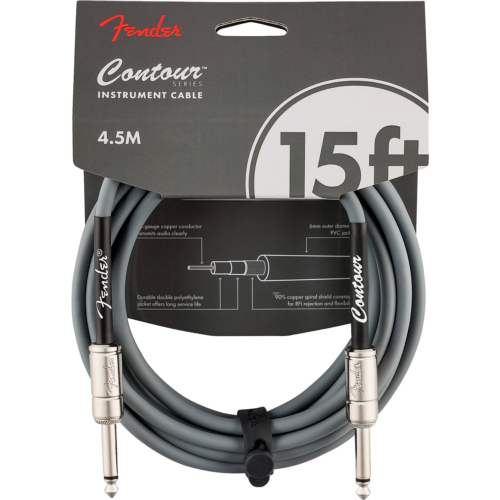 Fender Straight to Straight Instrument Contour 15' Cable in Inca Silver
