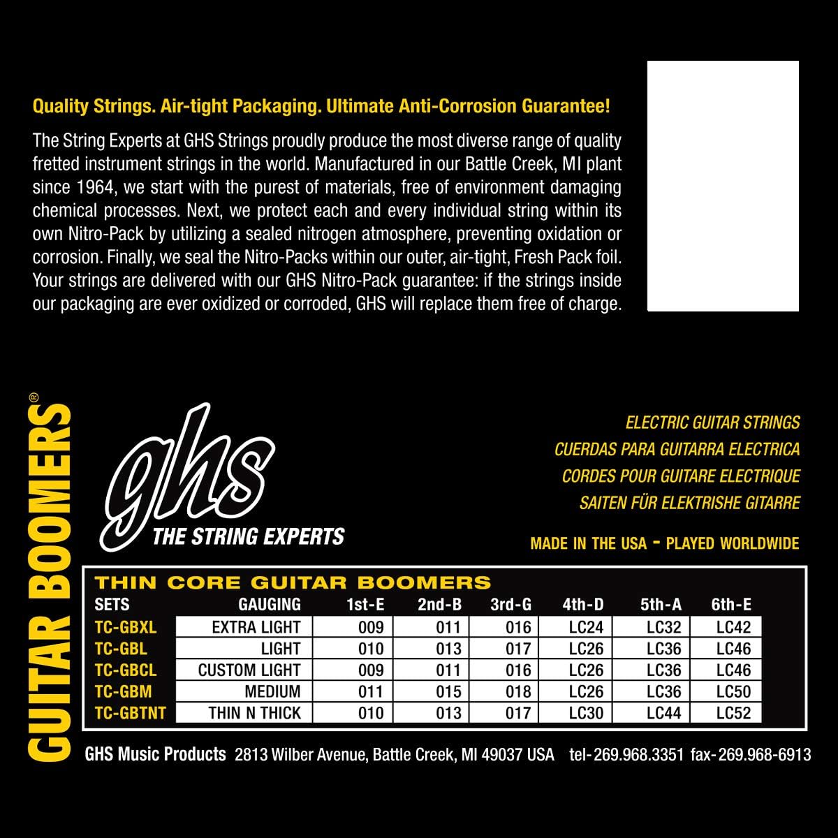 GHS TC GBXL Thin Core Boomers Electric Guitar Strings Extra Light 9-42 Gauge