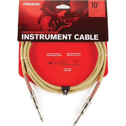 D'Addario Custom Series 10' Braided Instrument Cable in Tweed