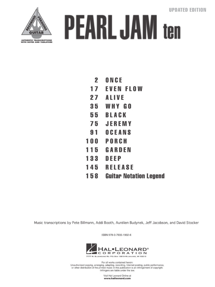 Pearl Jam Ten Guitar Tab