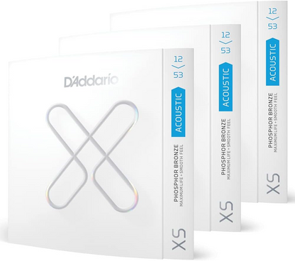 D'Addario XS Phosphor Bronze Light Coated Acoustic Guitar Strings 3 Pack 12-53 Guge