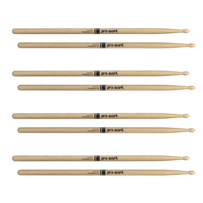 Promark Classic Forward 5A Lacquered Hickory Oval Wood Tip Drumstick 4 Pack