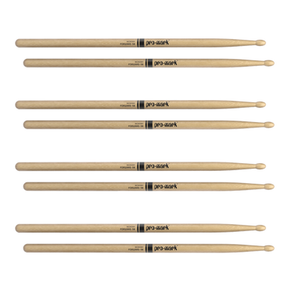 Promark Classic Forward 5B Lacquered Hickory Oval Wood Tip Drumstick 4 Pack