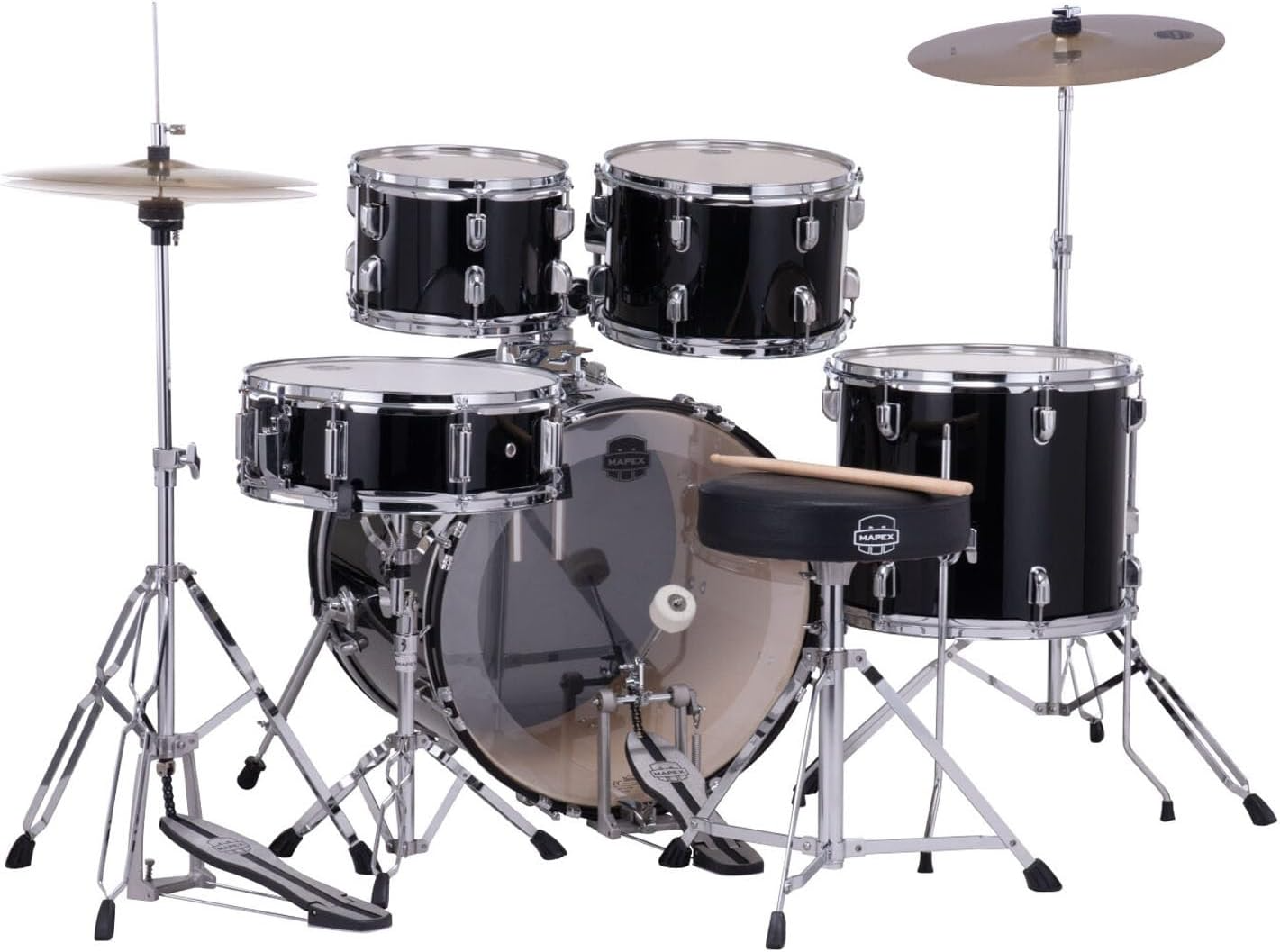 Mapex Comet 5-Piece Rock Drum Kit (22" Bass Drum) w/Cymbals and Hardware  in Dark Black