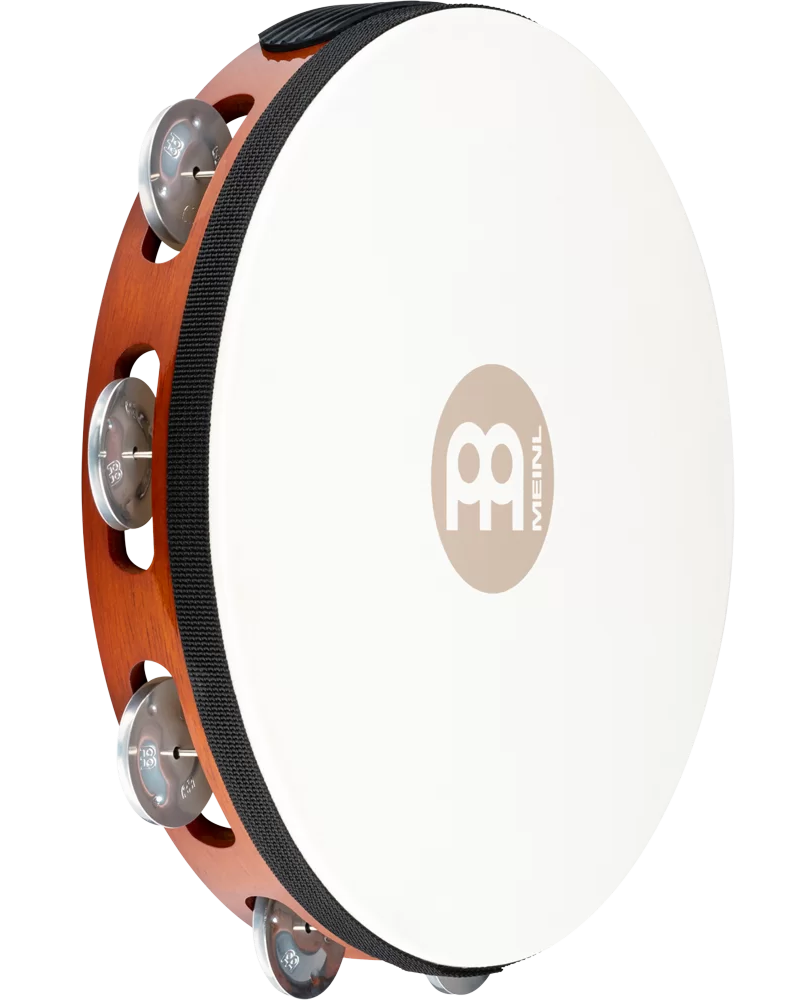 Meinl Percussion TAH1AAB Traditional Wood Series Headed Wood Tambourine Single Row Aluminum Jingle 10"