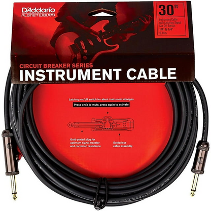 D'Addario Planet Waves 30' Circuit Breaker Straight Plug Latching Switch Instrument Cable in Black