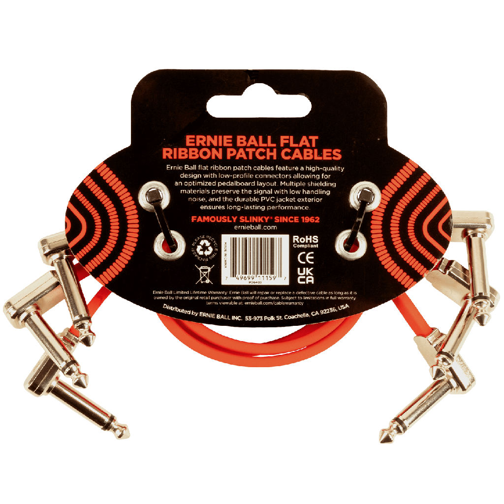 Ernie Ball 12” Flat Ribbon Patch Cable 3 Pack in Red