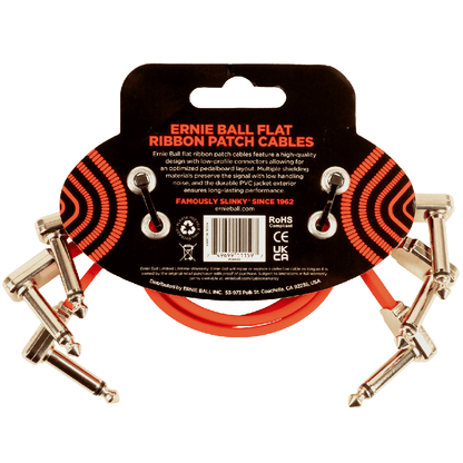 Ernie Ball 12” Flat Ribbon Patch Cable 3 Pack in Red