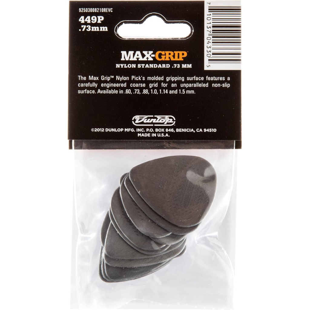 Jim Dunlop Max Grip Nylon Standard Guitar Pick .73mm 12 Pack in Grey