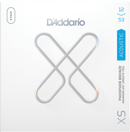 D'Addario XS Phosphor Bronze Light Coated Acoustic Guitar Strings 3 Pack 12-53 Guge