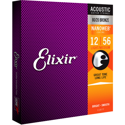Elixir Acoustic Nano Acoustic Guitar Strings Light-Med 12-56 Gauge