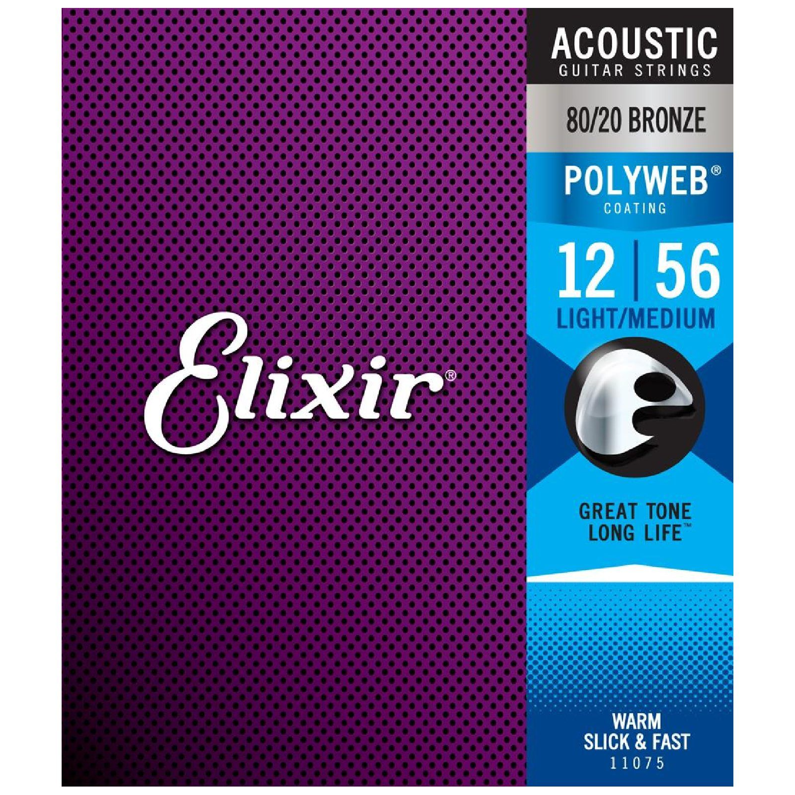 Elixir #11075 Acoustic Poly Light Med Acoustic Guitar Strings 12-56 Gauge