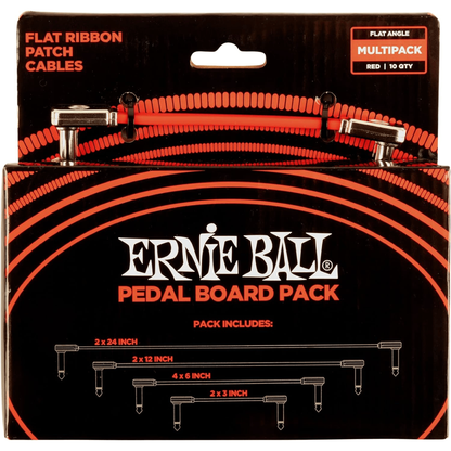 Ernie Ball Flat Ribbon Patch Cables Pedalboard Multi Pack in Red