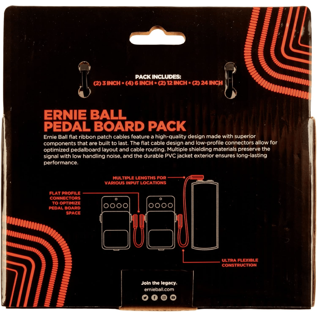 Ernie Ball Flat Ribbon Patch Cables Pedalboard Multi Pack in Red